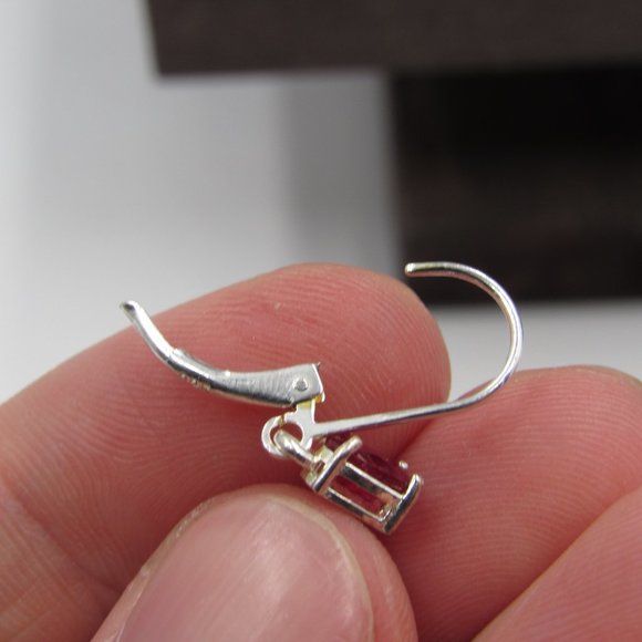 Sterling Silver Red Topaz Dangle Earrings Vintage - Picture 4 of 6